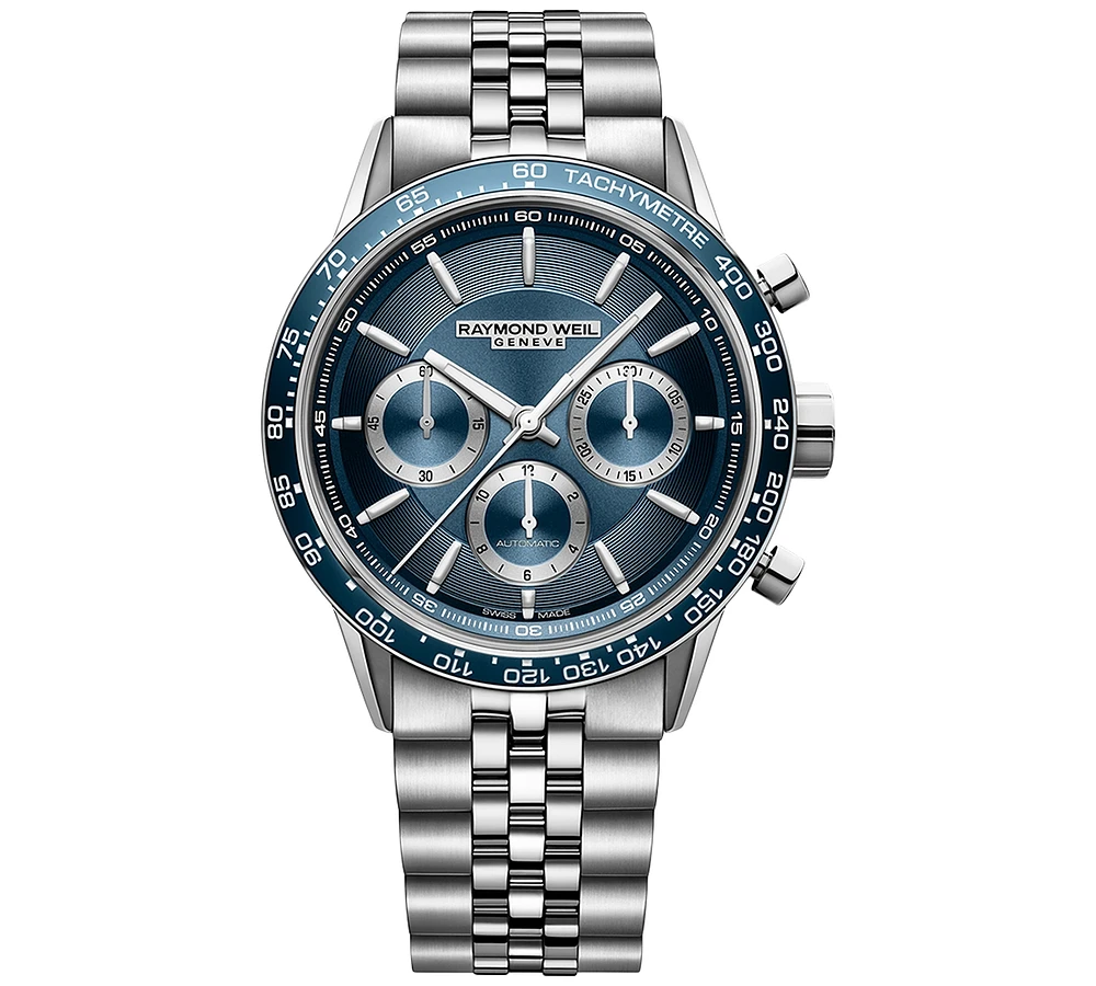 Raymond Weil Men's Swiss Automatic Chronograph Freelancer Stainless Steel Bracelet Watch 44mm