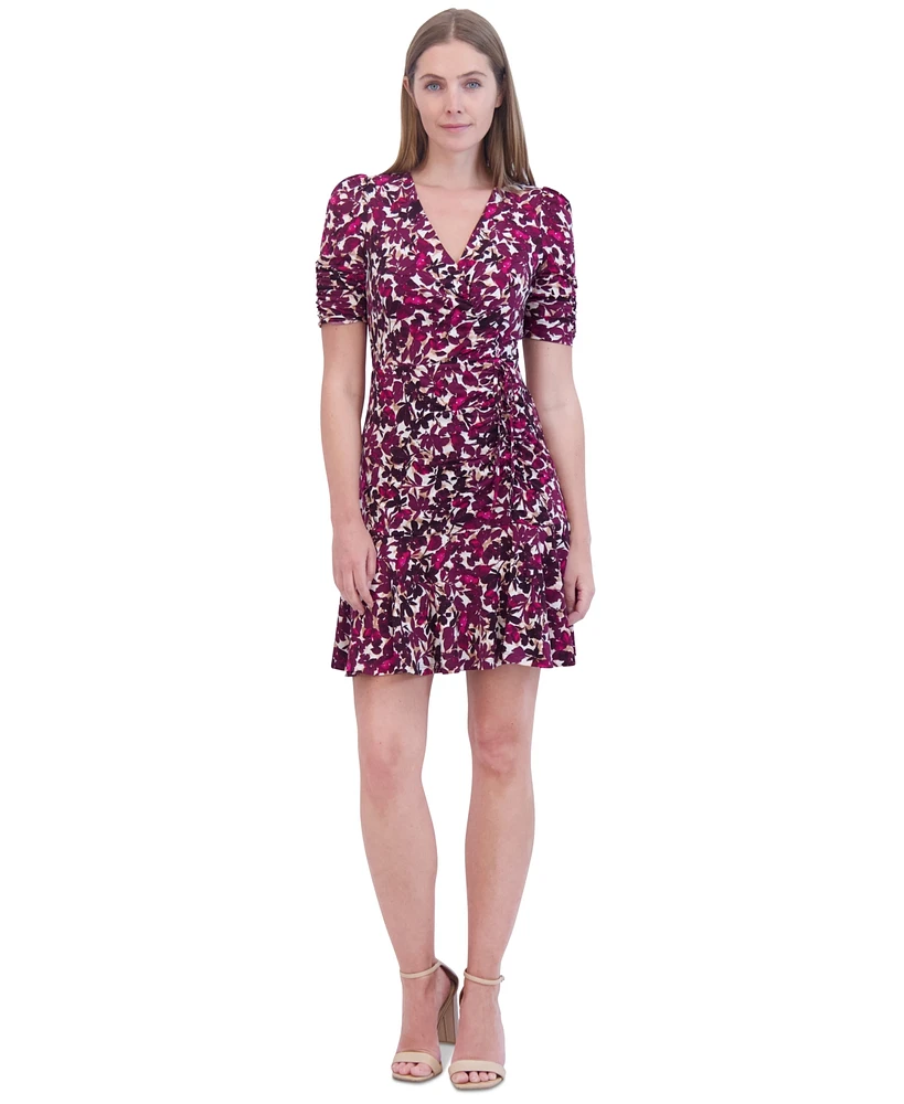 Jessica Howard Petite Floral-Print Ruched Dress