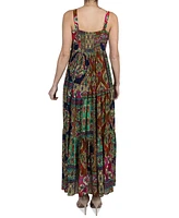 Robbie Bee Petite Printed Sweetheart-Neck Tiered Maxi Dress