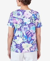 Alfred Dunner Women's Pleated Neck Floral Short Sleeve Tee