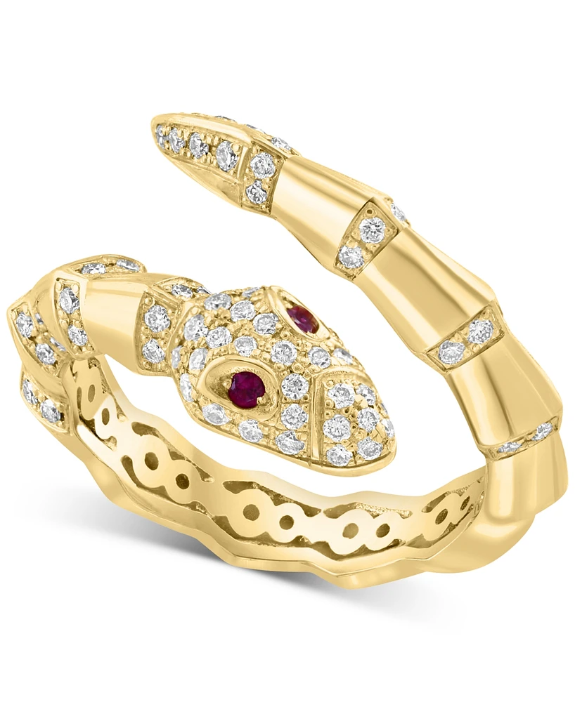 Effy Ruby Accent & Diamond (3/8 ct. t.w.) Snake Wrap Ring in 14k Gold