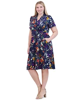 Jessica Howard Plus Floral-Print Twist-Front Midi Dress