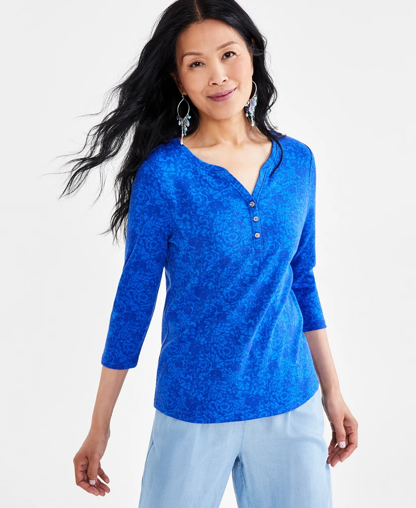 Style & Co Petite 3/4-Sleeve Henley Top, Created for Macy's