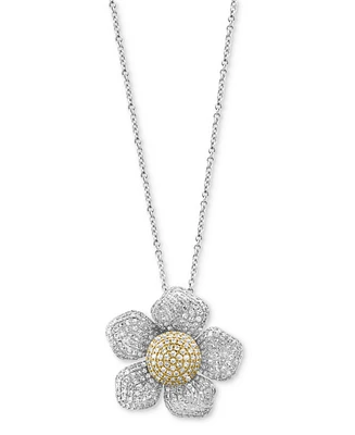 Effy Diamond Pave Flower 18" Pendant Necklace (1-3/8 ct. t.w.) in 14k Two-Tone Gold