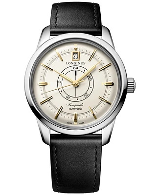 Longines Women's Swiss Automatic Conquest Heritage Black Leather Strap Watch 38mm