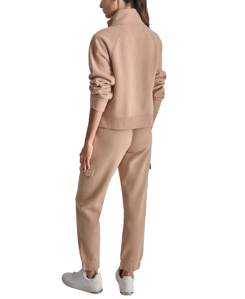Dkny Sport Women's Mockneck Studded-Logo Half-Zip Fleece Sweatshirt
