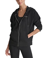 Dkny Sport Women's Mini-Stud-Logo Zippered Fleece Hoodie