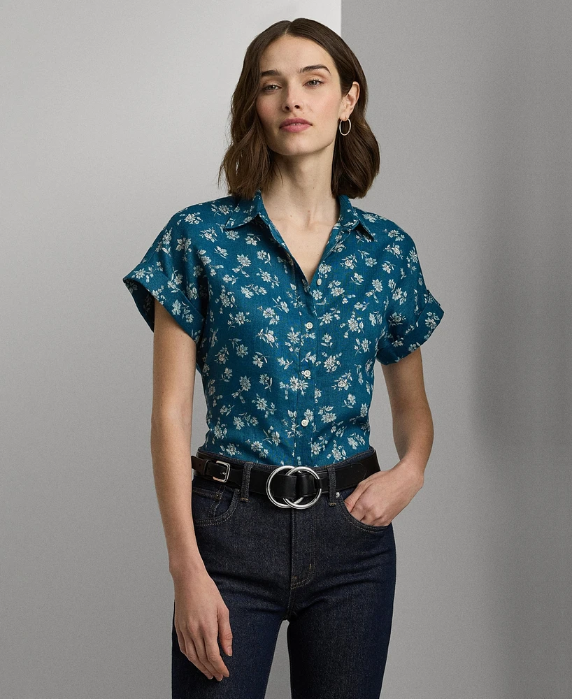 Lauren Ralph Women's Linen Cuffed Floral Shirt, Regular & Petite