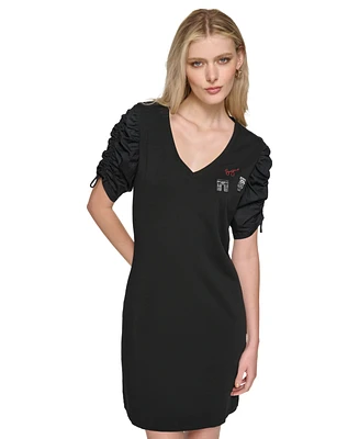 Karl Lagerfeld Paris Women's Ruched-Sleeve T-Shirt Dress