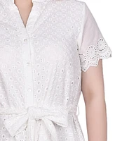 Ny Collection Petite Short Sleeve Eyelet Flounced Dress