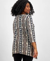 Jm Collection Plus Printed 3/4-Sleeve Swing Top, Created for Macy's