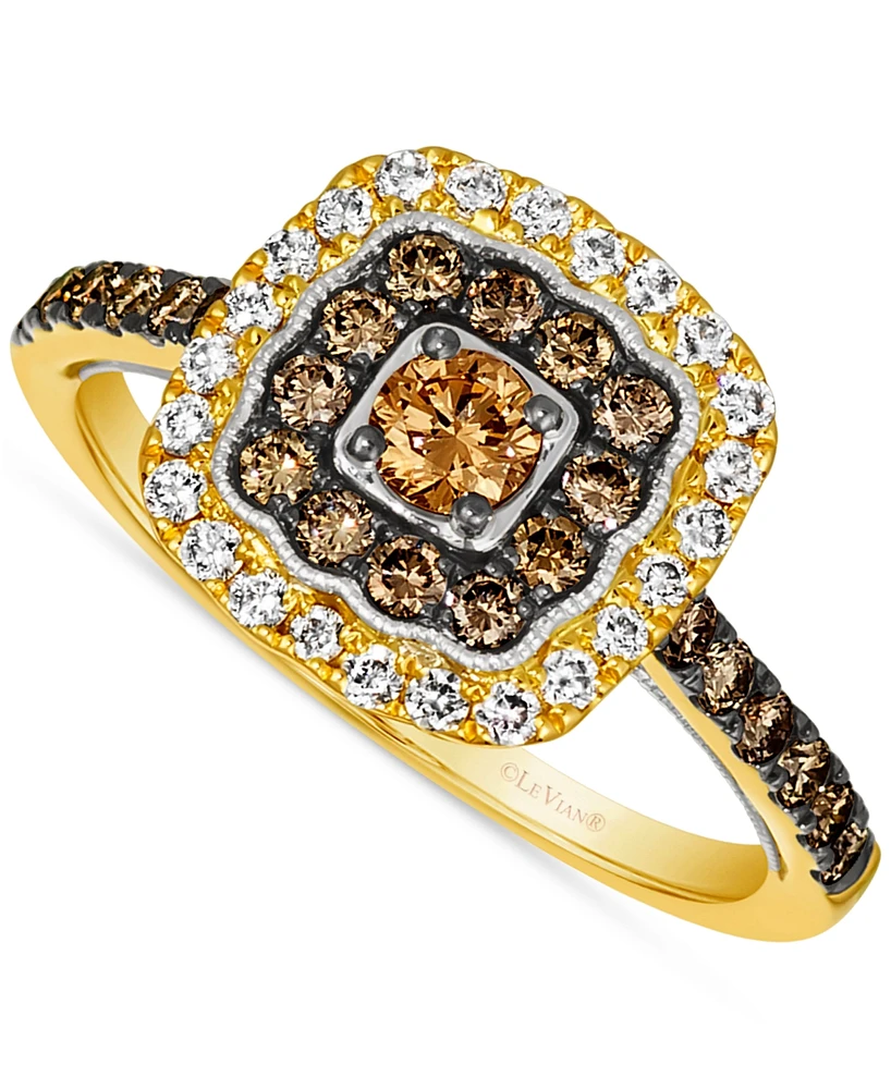 Le Vian Nude Diamond & Chocolate Diamond Double Halo Ring (3/4 ct. t.w.) in 14k Gold