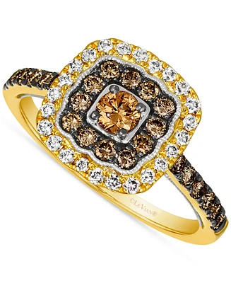 Le Vian Nude Diamond & Chocolate Diamond Double Halo Ring (3/4 ct. t.w.) in 14k Gold