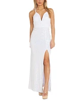 Morgan & Company Junior's Sleeveless Slit-Front Sequin Gown