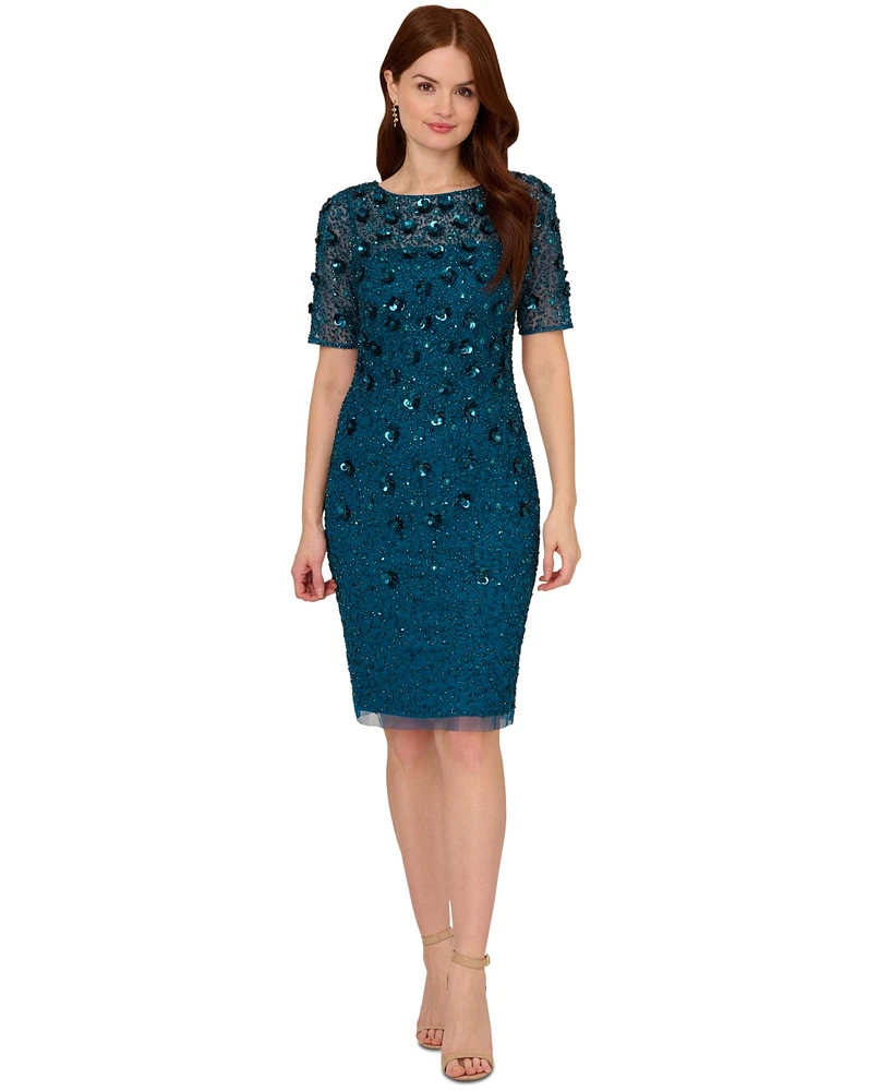 Adrianna Papell Beaded Floral Sheath Dress