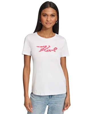 Karl Lagerfeld Paris Women's Floral Short-Sleeve Graphic T-Shirt