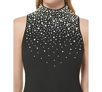 Karl Lagerfeld Paris Women's Embellished Mock Neck Dress