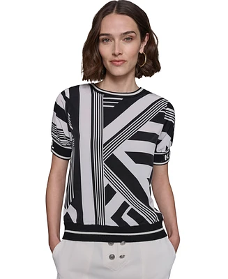 Karl Lagerfeld Paris Women's Geometric-Print Mixed-Media Sweater