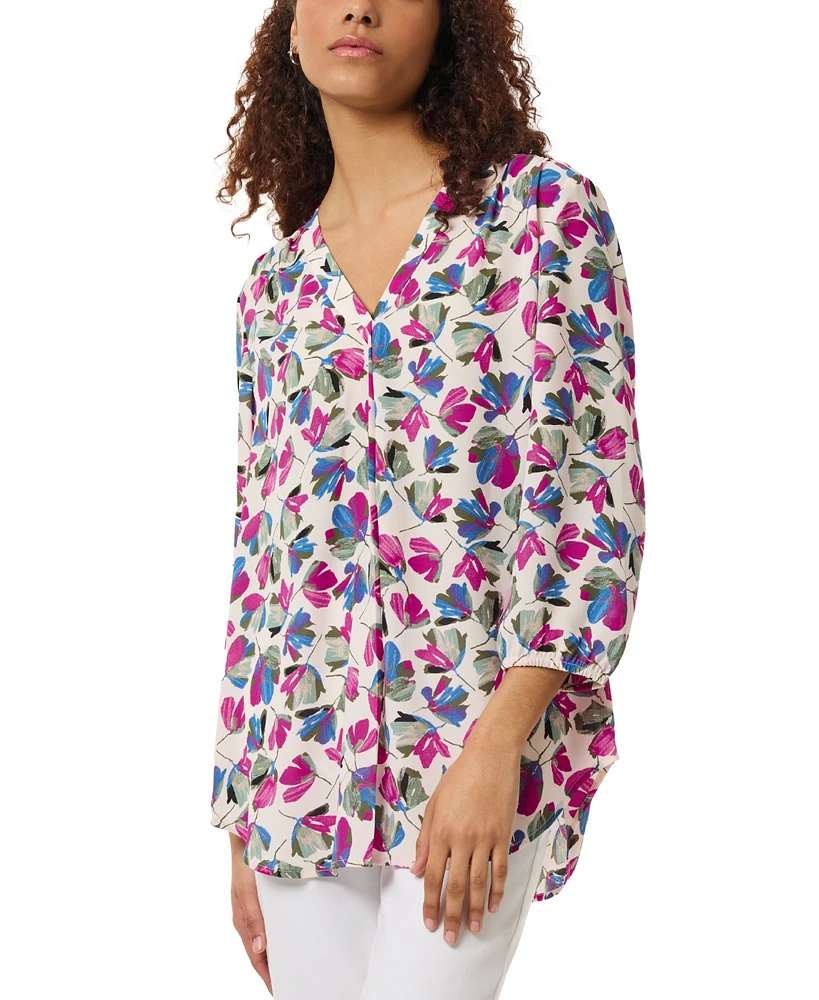 Jones New York Women's Printed 3/4-Sleeve V-Neck Blouse