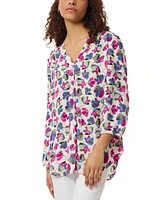 Jones New York Women's Printed 3/4-Sleeve V-Neck Blouse