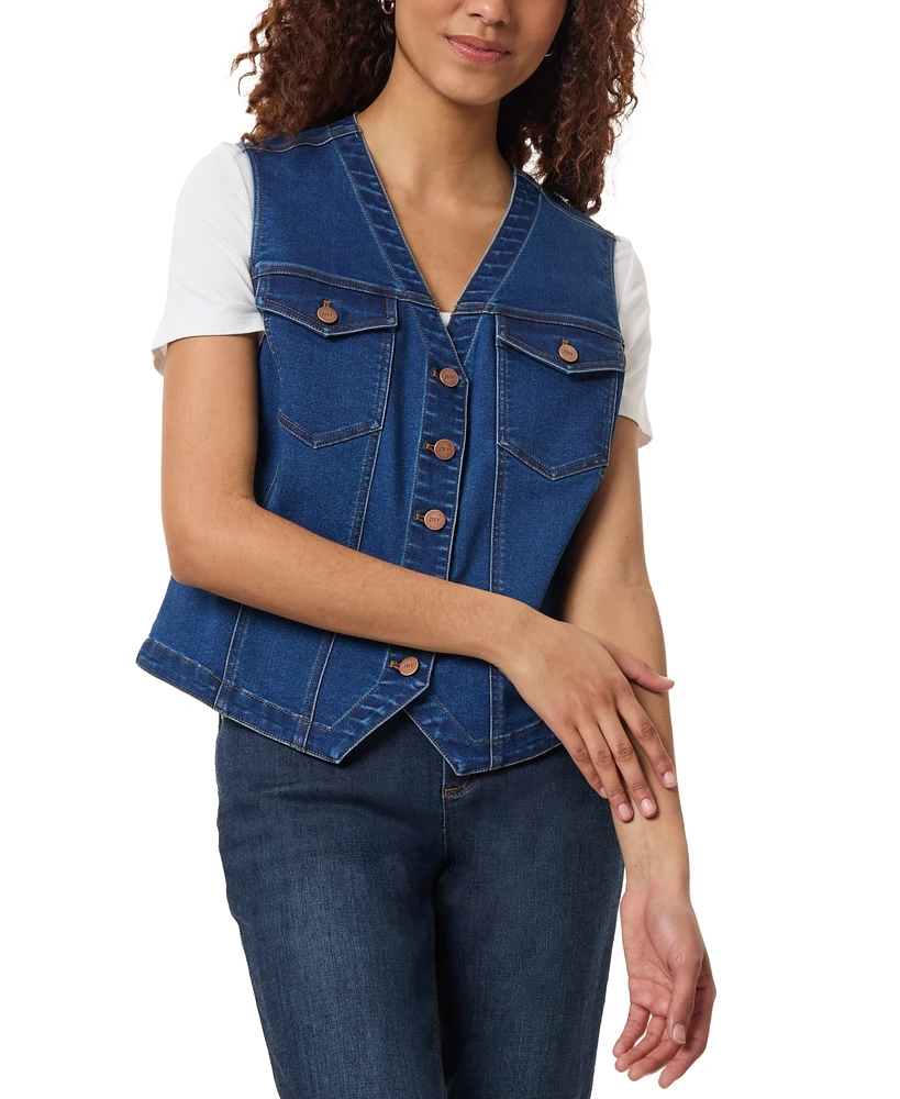 Jones New York Women's Denim Button-Front V-Neck Vest