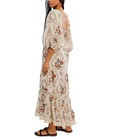 Free People Women's All The Attitude Printed Lace-Trim Balloon-Sleeve Cotton Maxi Dress