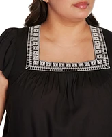 Belldini Black Label Plus Boho Embroidered Square Neck Top