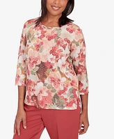 Alfred Dunner Petite Sedona Sky Watercolor Knotted Neck Floral Top