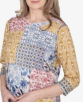 Alfred Dunner Petite Scottsdale Abstract Patchwork Printed Top