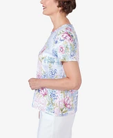 Alfred Dunner Petite Patchwork Floral Braided Neck Tee