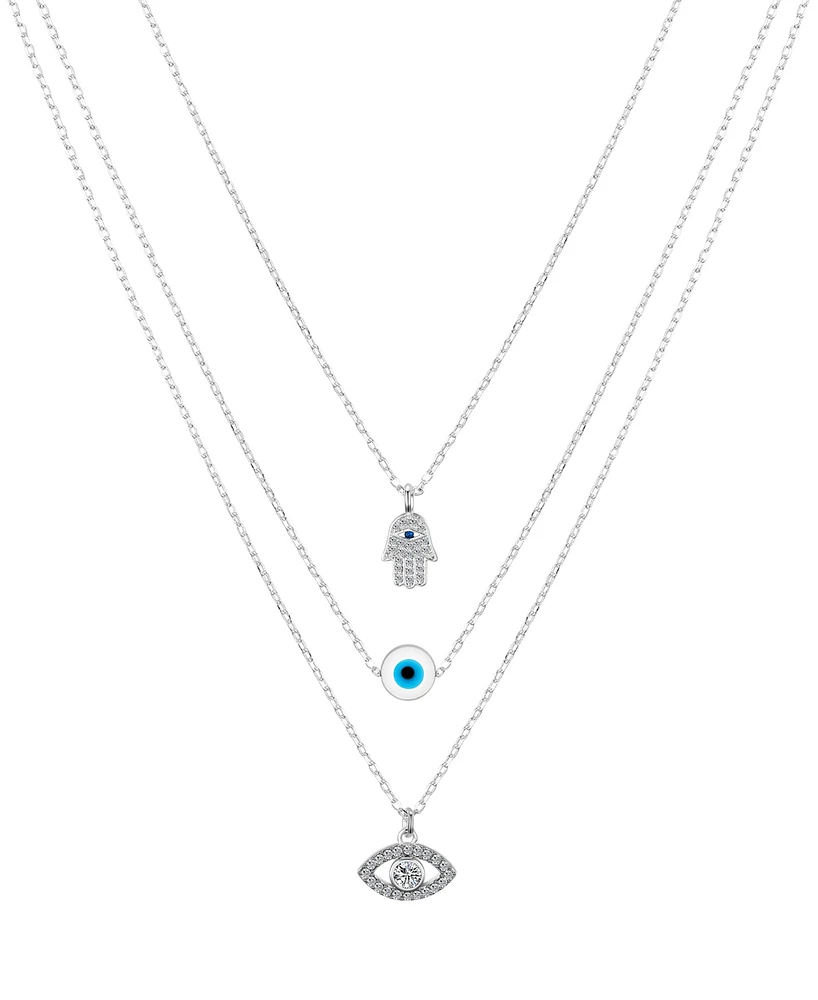 Unwritten Crystal Hamsa and Evil Eye Layered Necklace Set