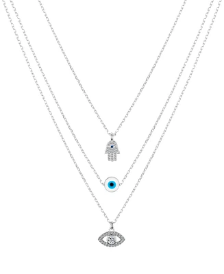 Unwritten Crystal Hamsa and Evil Eye Layered Necklace Set