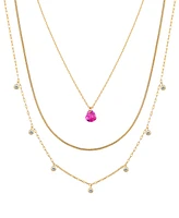 Unwritten Cubic Zirconia Bezel Ruby Heart Layered Necklace Set