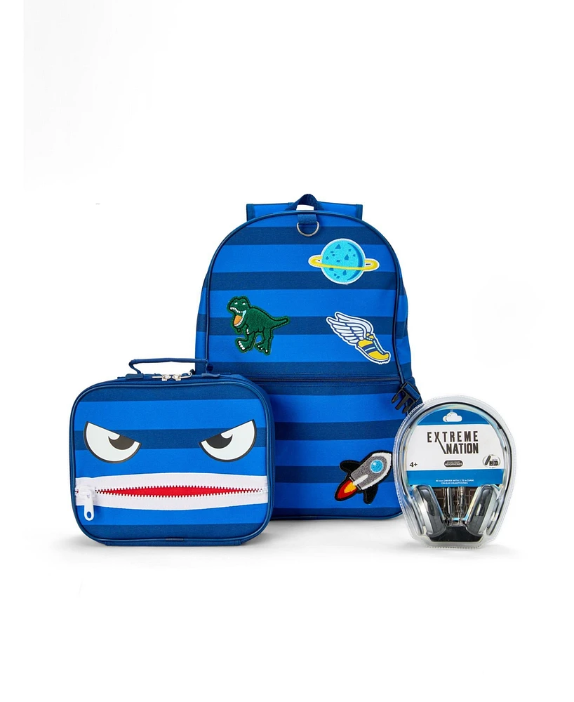 InMocean Boy's Zipper Mouth Backpack Headphone Lunch Set