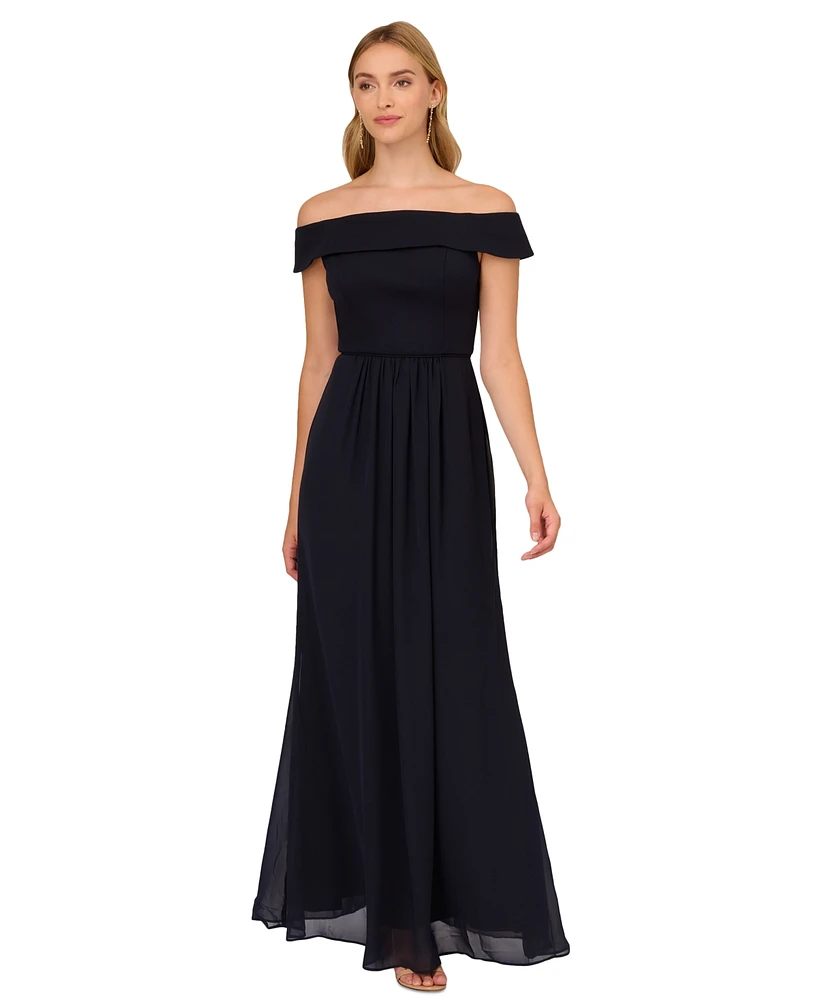 Adrianna Papell Off-The-Shoulder Chiffon Gown