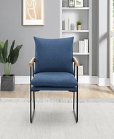 Office Star Dutton Armchair in Navy Fabric with Natural Arms and Black Sled Base