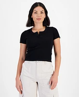 Calvin Klein Jeans Petite Notched-Neck Ribbed-Knit Top