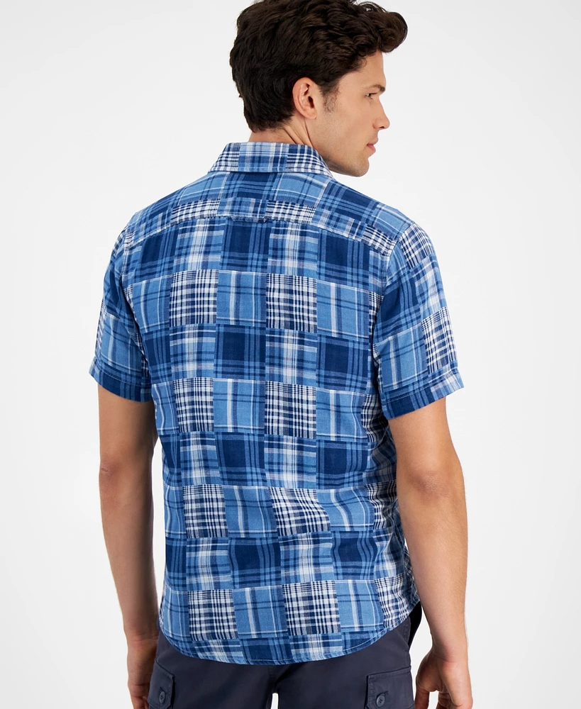 Sun + Stone Men's Baldwin Regular-Fit Patchwork Plaid Button-Down Shirt, Created for Macy's