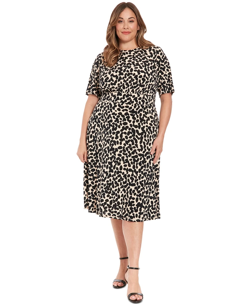 London Times Plus Size Printed Elbow-Sleeve Fit & Flare Dress