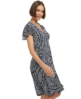 Tommy Hilfiger Women's Paisley-Print V-Neck Flutter-Sleeve Dress