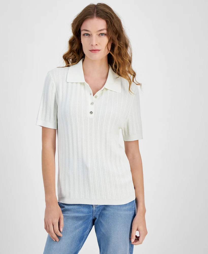 Tommy Hilfiger Women's Ribbed Short-Sleeve Polo Sweater