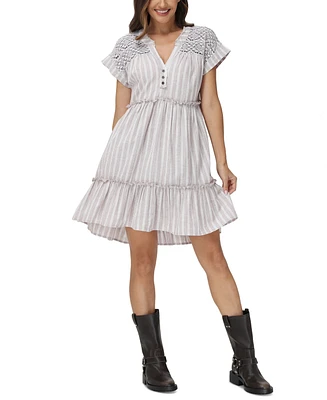 Frye Women's Striped Lace-Trim Babydoll Dress