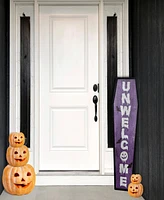 National Tree Company 39" Hanging Porch Sign, Purple, 'Unwelcome', Wooden Construction, Halloween Collection