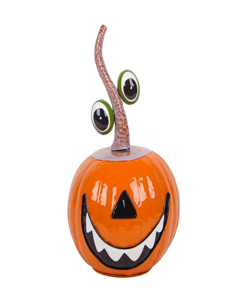 National Tree Company 15" Halloween Decoration, Floating Eyes Metal Pumpkin with Gloss Finish, Orange