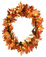 National Tree Company 36" Pre-Lit Artificial Autumn Wreath, Decorated with Gourds, Pinecones, Maple Leaves, Berry Clusters and Lights, Autumn Collecti