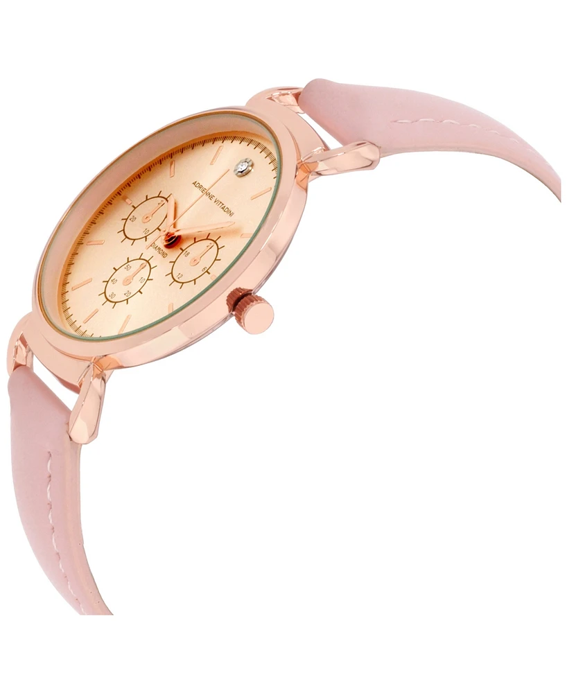 Adrienne Vittadini Women's Mock Chronograph and Blush Leather Strap Watch 36mm