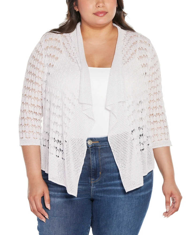 Belldini Plus Size Pointelle Stich Flowy Open Cardigan Sweater