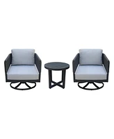 International Concepts Outdoor 3 Piece Woven Abaca Rope Patio Furniture Set with an End Table and 2 Swivel Chairs
