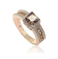 Suzy Levian New York Sterling Silver Cubic Zirconia Asscher Cut Brown Center Stone Ring