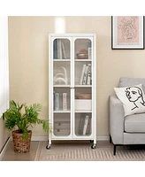 Costway Storage Cabinet with Wheels & 2 Translucent Doors Adjustable Shelves Sideboard